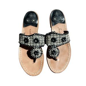 JACK ROGERS 1960 Black White Summer Beach Flip Flop Flat Sandals Size 6.5